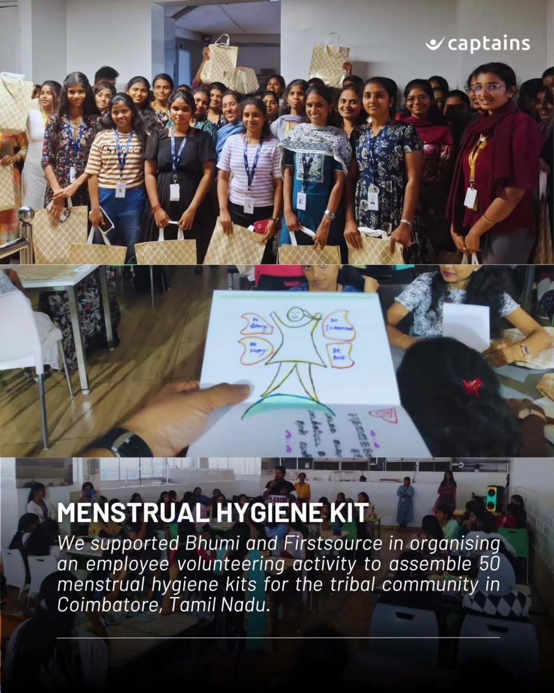 55 Employees of FirstSourse crerated & Distributed Menstrual Hygiene Kits in Coimbature