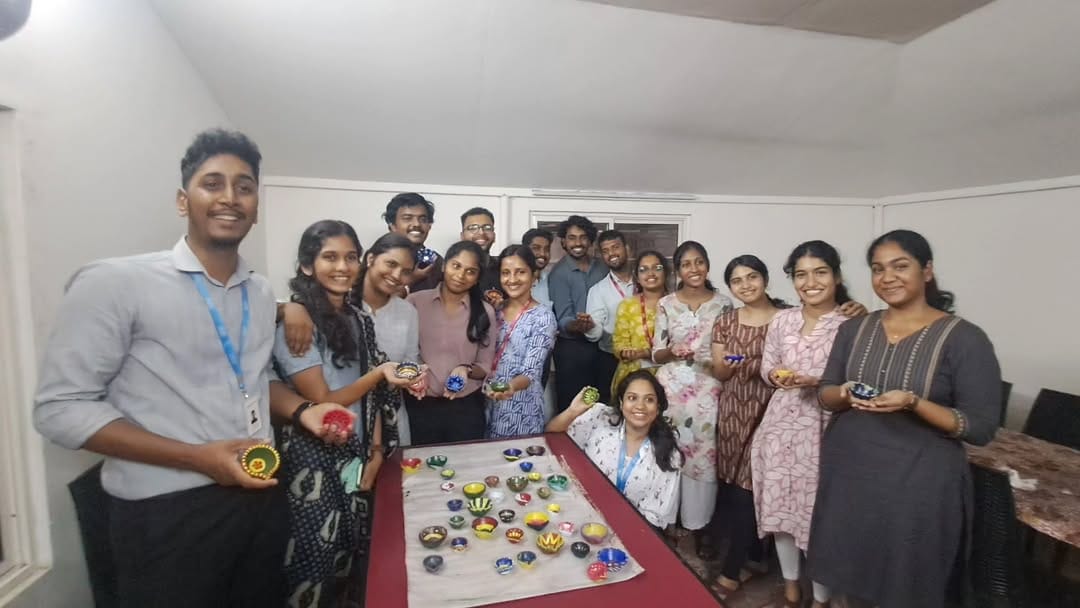 20 volunteers decorated 50 diyas as festive gifts to bring cultural joy to school students at Fort Kochi in collaboration with BDO Kochi.