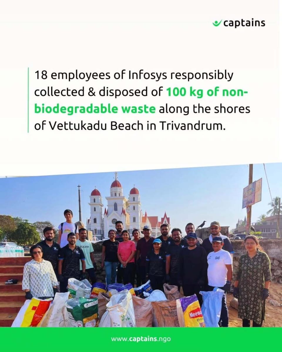 18 Employees of infosys Cleaned vettukadu Beach in Trivandrum