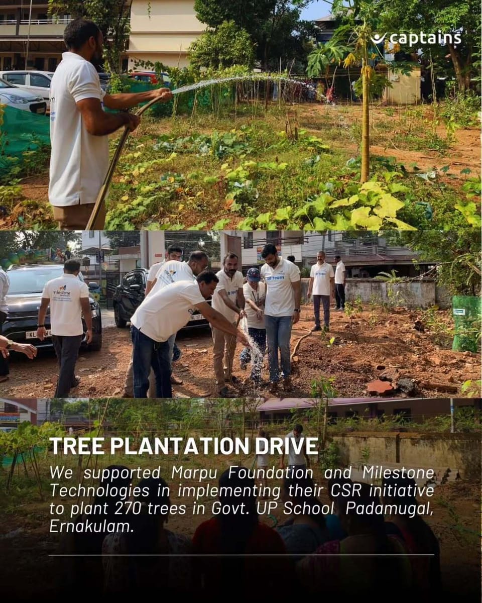 35 Employees of  Milestone Technologies Plant Trees in  Govt.UP School padamugal