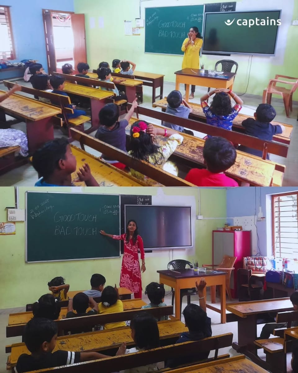 2 volunteers created child-safety awareness through touch-boundary learning for 24 kindergarten students at SN Central School, Kayamkulam, Alappuzha.