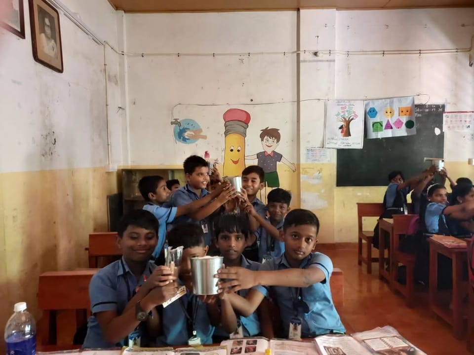 2 volunteers distributed 17 Junior Gardening Kits created by Wipro employees to support nature-based learning and sustainability awareness for 17 students at MAAM LP School, Kakkanad.