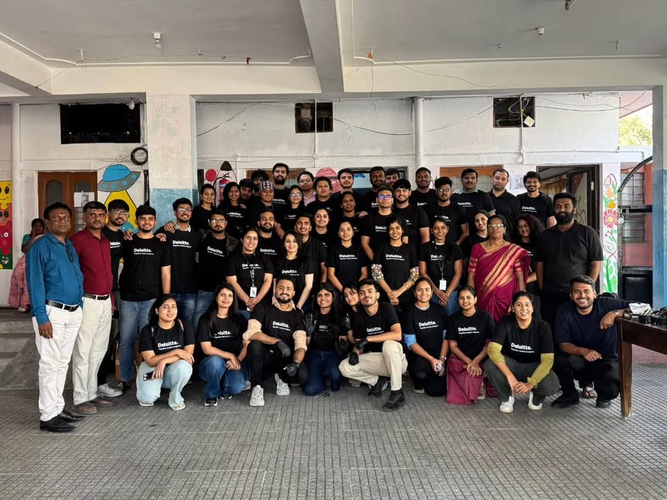 50 volunteers painted murals across 5 classrooms to enhance learning environments for students at Mount Everest English School, Bengaluru in collaboration with Deloitte.